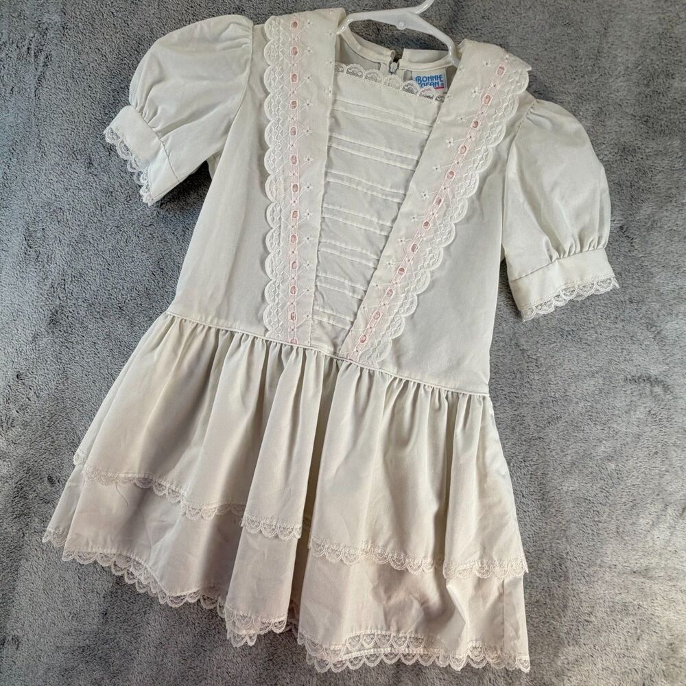 Vintage Bonnie Jean Girls Dress Size 6/6X Ivory Lace Victorian Style